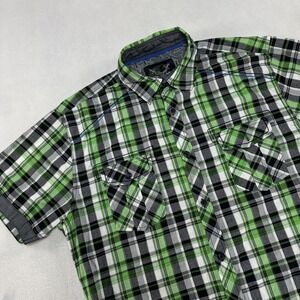 Drill Clothing Company Shirt Men's Large Green Plaid Button Up Y2K Skater Pocket